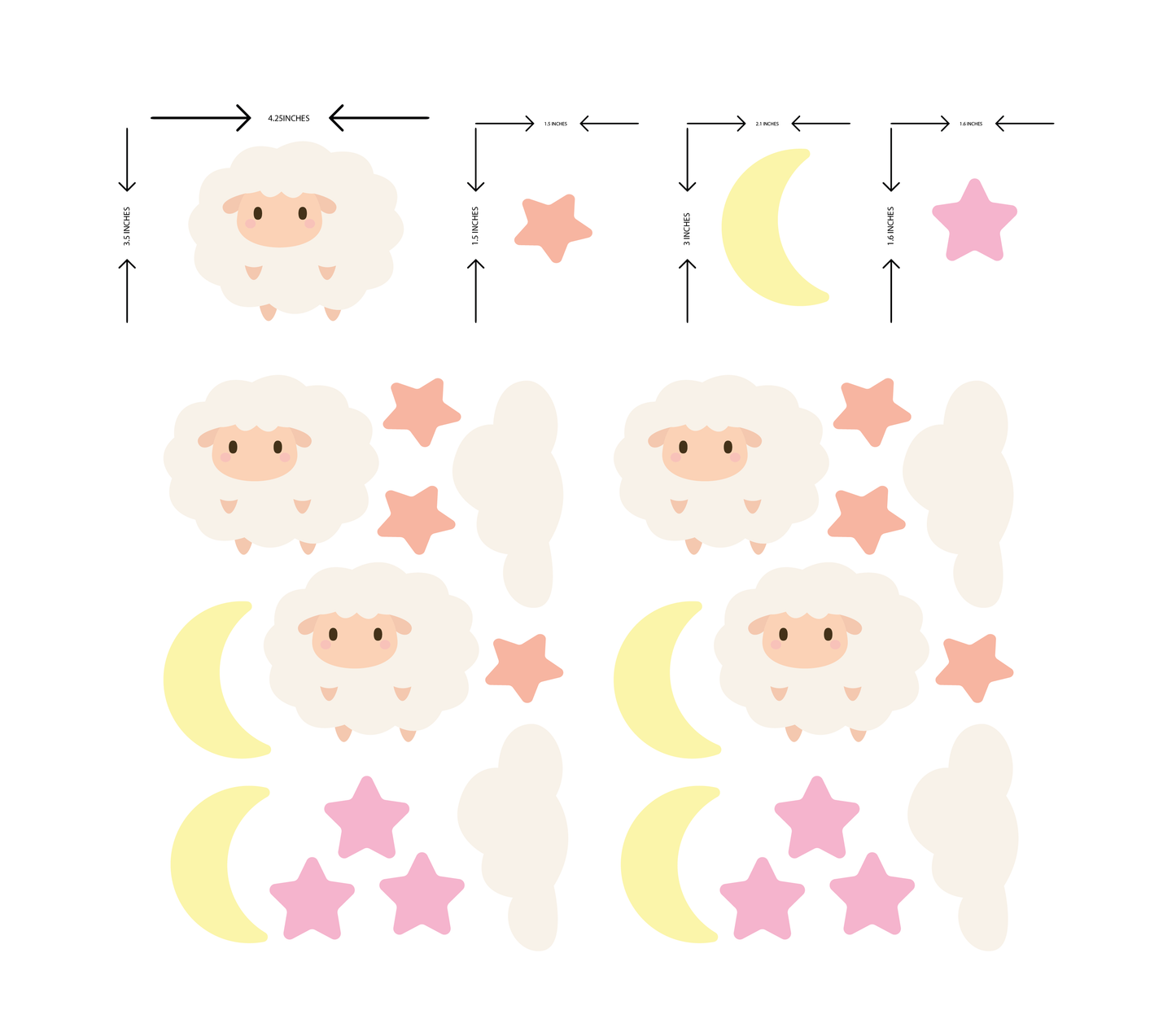 Baby Sheep and Stars - Mini Sticker Decals