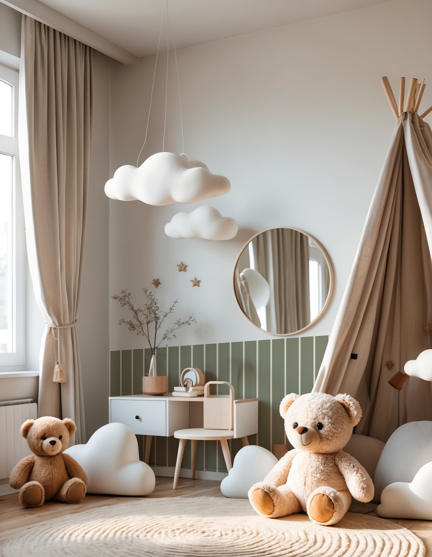 Green & Beige Stripes Half Wall Removable Sticker Decals