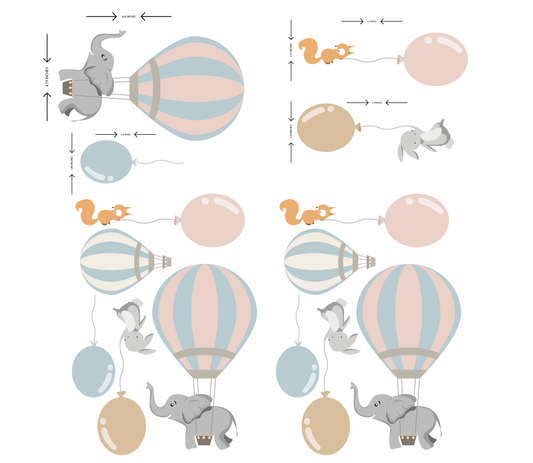 Hot Air Balloons and Animals - Mini Sticker Decals