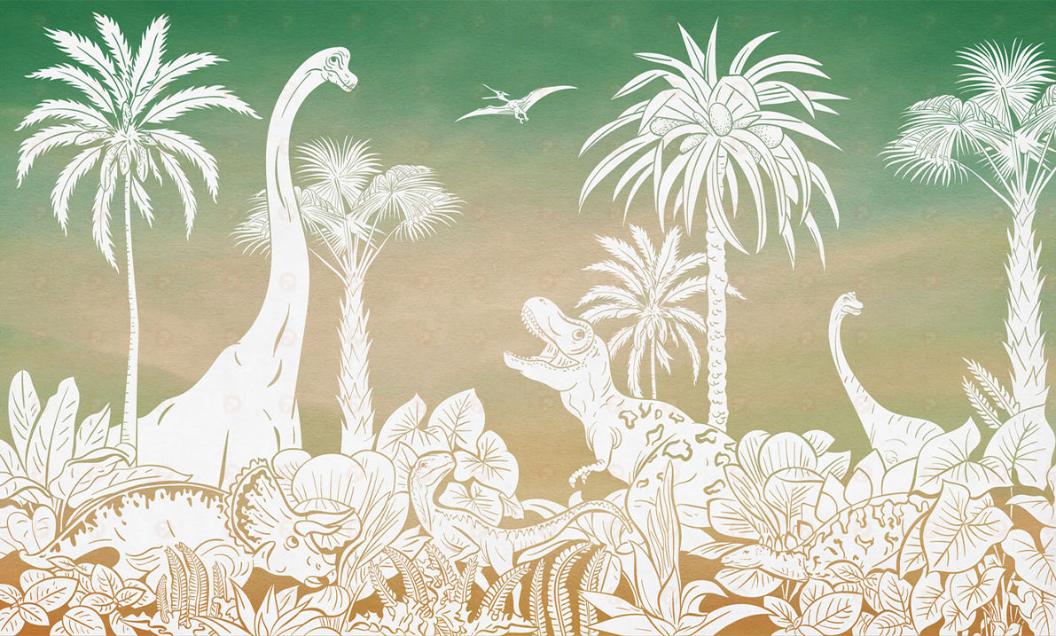 Monochrome Dino | Green Sky