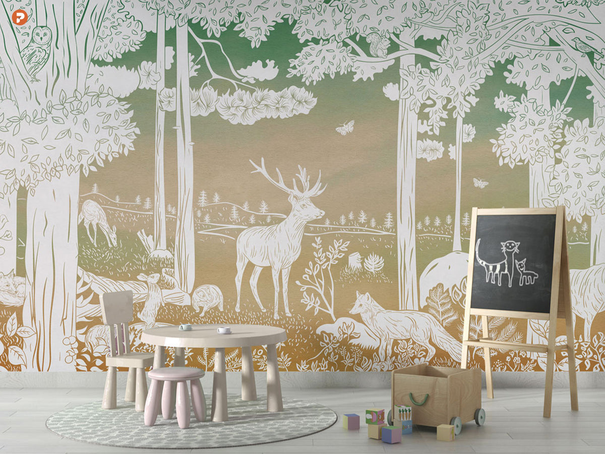 Monochrome Forest | Green Sky
