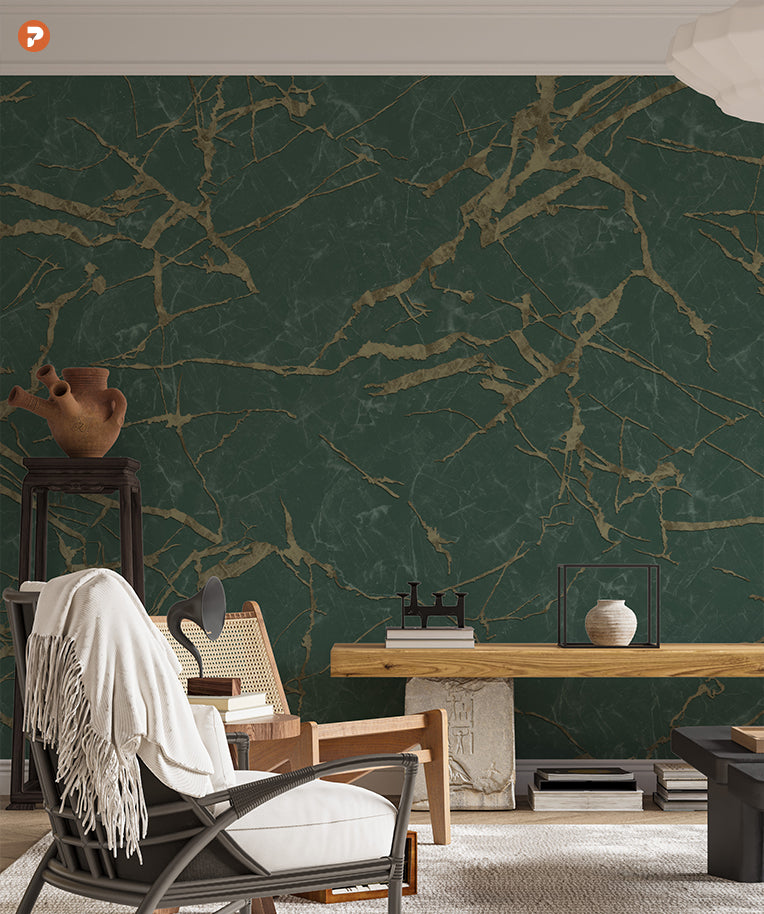Teal Green Gold Brass Marble Stone